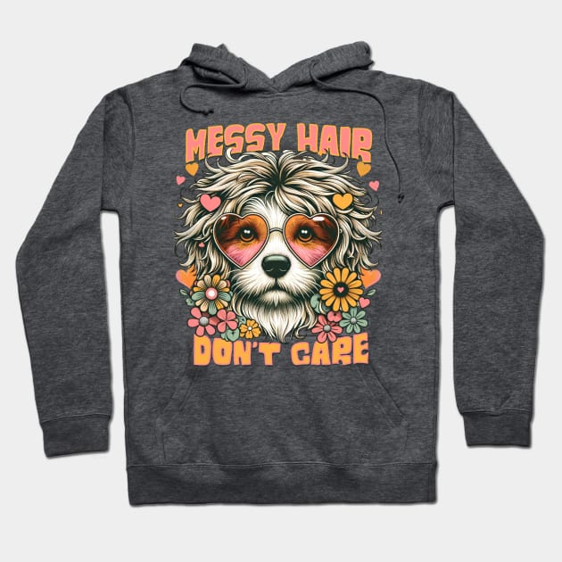 Messy Hair Don't Care - Groovy 70's Retro Dog Hoodie by Tintedturtles